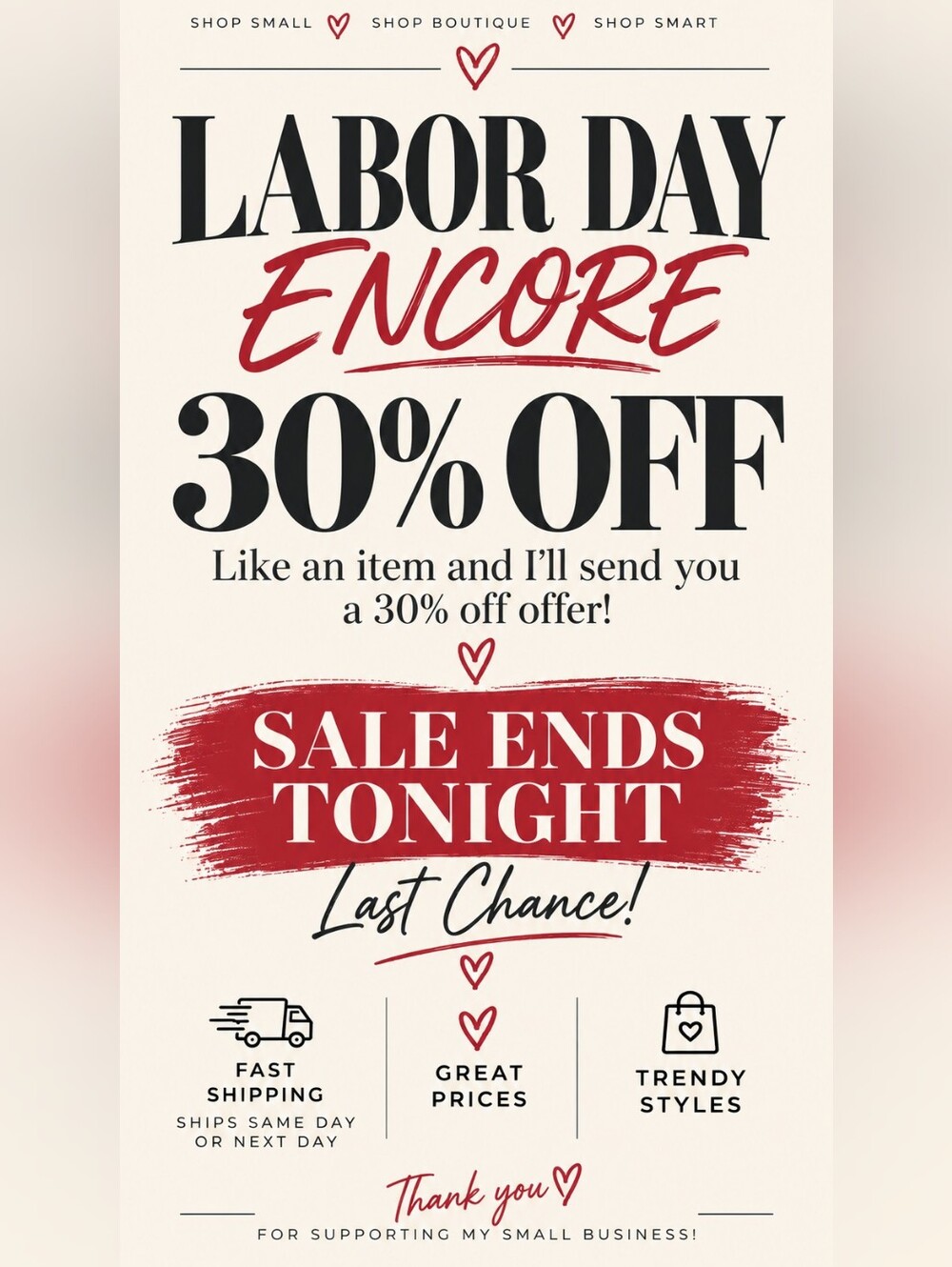 Labor Day Encore 30% Off Sale Ends Tonight -